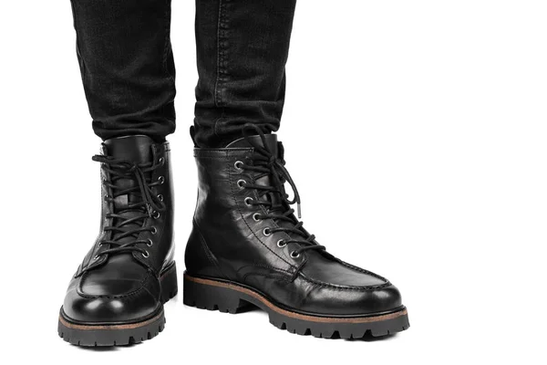 Pair Black Leather Boots Dress Boots Men Men Ankle High — 图库照片