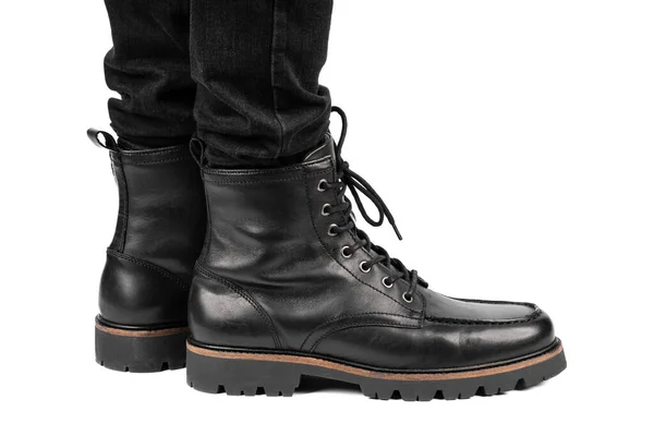 Pair Black Leather Boots Dress Boots Men Men Ankle High — Fotografia de Stock