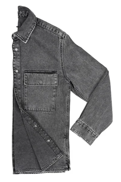Jean Skjorta Isolerad Vit Bakgrund Närbild Denim Jacket Denim Jeans — Stockfoto
