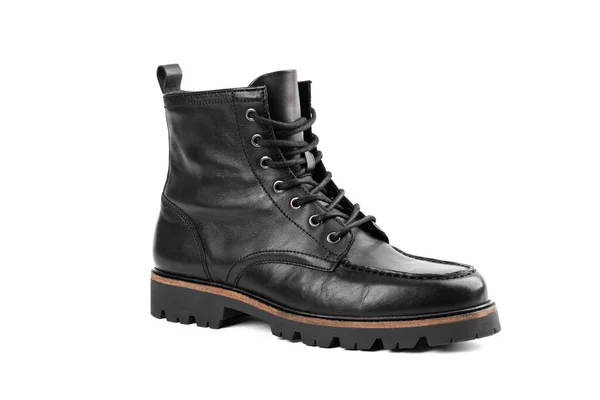 Pair Black Leather Boots Dress Boots Men Men Ankle High — Foto Stock