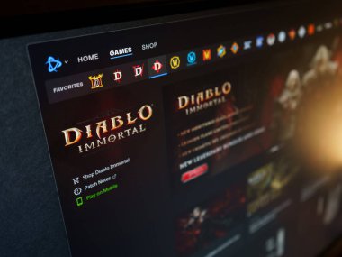 Dnipro, Ukrayna - 25 Temmuz 2023: Battle.net uygulamasında Diablo logosunu kapatın. Blizzard Battle.net, Blizzard tarafından geliştirilen çevrimiçi oyun platformudur..