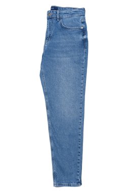 Beyaz arka planda kot pantolon desenli yeni mavi kot pantolon. Tasarım için Denim arkaplan dokusu. Branda kot dokusu.