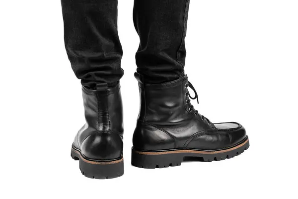 Pair Black Leather Boots Dress Boots Men Men Ankle High — Stock Fotó