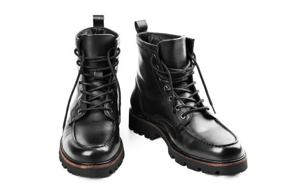 Pair Black Leather Boots Dress Boots Men Men Ankle High — Stok fotoğraf