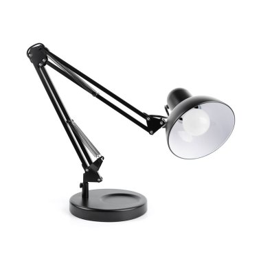 Siyah masa lambası beyaz arka planda izole edilmiş. Masa lambası beyaz arkaplan