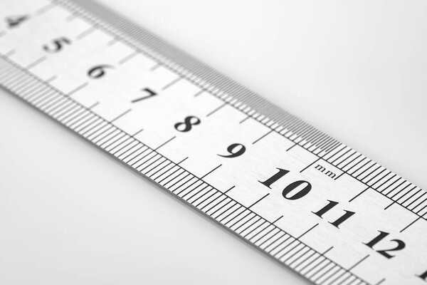 School metal ruler isolated on white background.Metric steel ruler, isolated on white. 30cm.