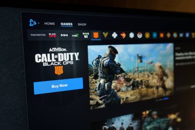 Dnipro, Ukrayna - 25 Temmuz 2023: Call of Duty Vanguard uygulamasındaki Call of Duty Vanguard logosunu kapat. Blizzard Battle.net, Blizzard tarafından geliştirilen çevrimiçi oyun platformudur..