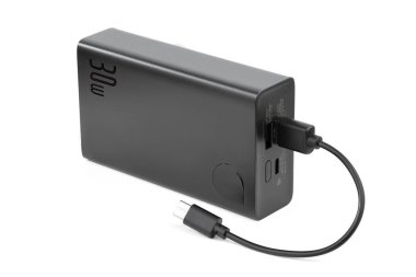 Mobil cihazları şarj etmek için güç banka. Beyaz akıllı telefon şarj cihazı gücü Bankası ile. pil banka. Mobil cihazlar için harici pil.