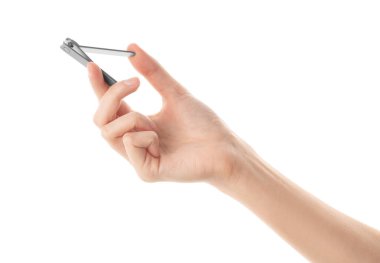 Beyaz arka planda metal makas. Tırnak makası beyaz arkaplanda izole edilmiş. Manikür ve pedikür için araçlar.