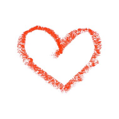 Kalp. Gerçekçi kaba kırmızı işaret. Çizim kırmızı tebeşirle beyaz izole bir zemin üzerine çizilir. El boyaması. Beyaz arkaplanda izole edilmiş kağıttaki kırmızı işaret