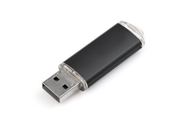 Flaş bellek. USB sürücüyü çalıştır. Beyaz arkaplanda bir flaş bellek şablonunu kapat