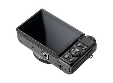 Dnipro, Ukrayna 01 nov, 2024: Canon Powershot G7 X MarkII Kamera beyaz zemin üzerinde. Canon 'un yeni aynasız kamerası.