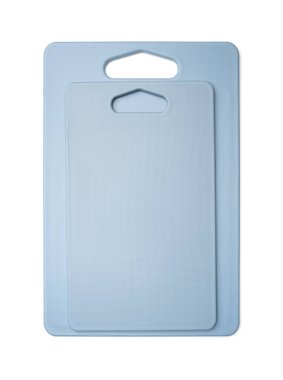 Kesme tahtası. Beyaz arka planda plastik bir pano. Mutfak eşyaları.