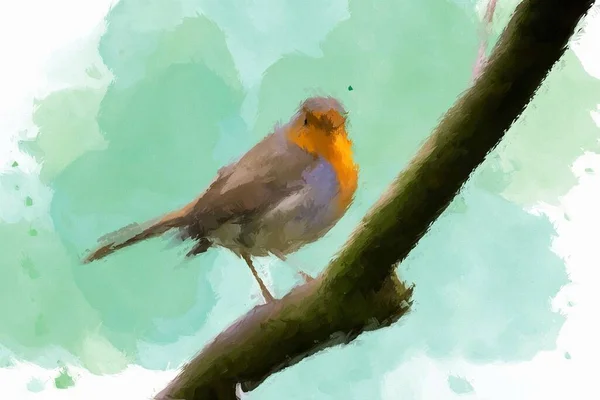 Art Drawing Lovely Bird Sitting Branch Birds Wallpaper — Stock Photo, Image