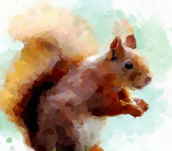 Aquarel Schilderstuk Van Een Eekhoorn Leuke Eekhoorn Kunst Schilderij Dieren — Stockfoto