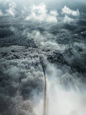 aerial view of the road in mountains at the morning