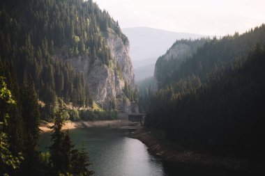 Göl ve dağlarla dolu güzel bir manzara.