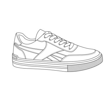 Cool sneakers. Sneakers outline vector, Sneakers drawn in sketch style, black outline sneakers. Vector illustration.