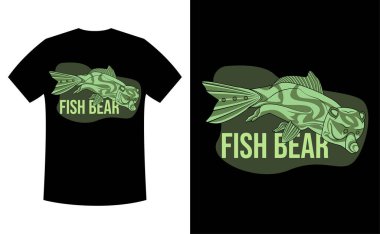 Eşsiz balık ayı tişörtü tasarımı. Balık ve ayı karışımı. vektör, illüstrasyon, tişört.