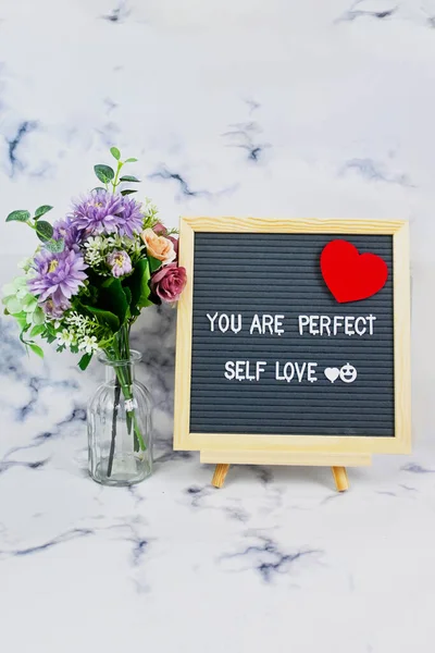 You Perfect Self Love Quotes Black Grey Letter Board Affirmative — стоковое фото