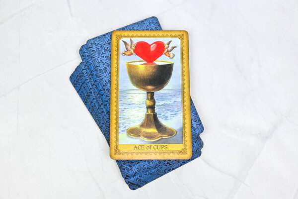 Bangkok,Thailand 29feb23, Tarot spread Ace of cups, love reading tarot card Questioning about love affair, romance relationship compatible partner, Using psychic and intuition.