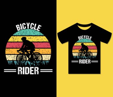 Bisikletli Tişört Tasarımı. Giysi, poster ve illüstrasyon için hazır. Modern, moda tişörtü, renkli, klasik, bisiklet, ilham verici, yaratıcı, retro t-shirt vektörü.