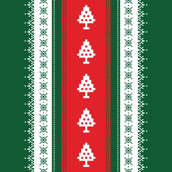 红色和绿色矢量像素无缝图案与符号 圣诞快乐 — 图库矢量图片