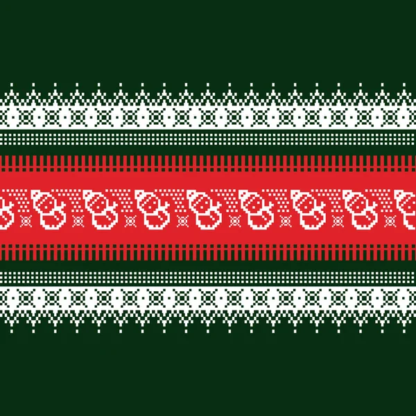 Red Green Vector Pixels Seamless Pattern Sign Merry Christmas — Stock Vector