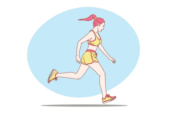 Running Girl Running Vector Cartoon Illustration — Stock Vector