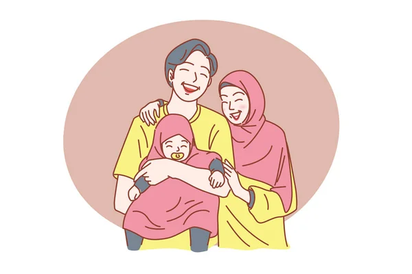 ムスリム家族の幸せ ベクターイラスト — ストックベクタ