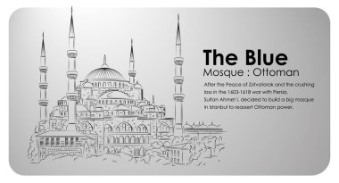Mavi Cami. Osmanlı dönemi camii. Ana hatlı vektör tasarımı. vektör illüstrasyonu.