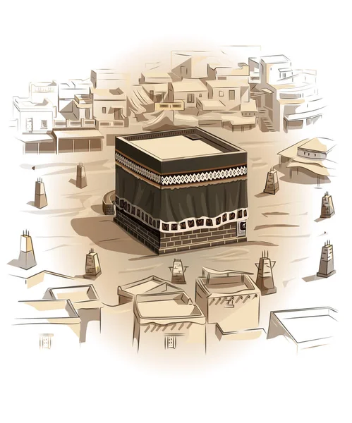 Kaaba Mecca Passato Cartone Animato Vettoriale — Vettoriale Stock