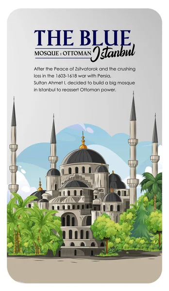 Blue Mosque Istanbul Ottoman Era Mosque Drawing Vector Color Design — Stock Vector