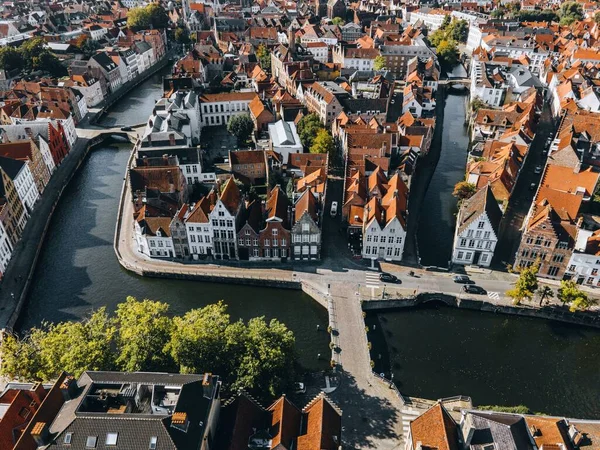 Belçika Nın Bruges Kasabasının Insansız Hava Aracı Görüntüsü — Stok fotoğraf