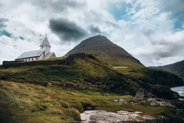 Vidareidi Kirkja Vidoy Ilhas Faroé — Fotografia de Stock