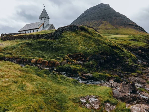Die Vidareidi Kirkja Auf Vidoy Färöer — Stockfoto