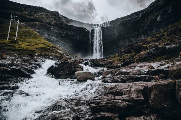 Водопад Фосса Видно Фарерских Островах — стоковое фото