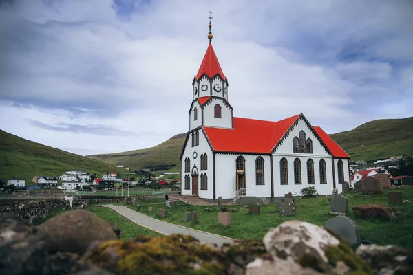 Sandavagur Kirkja Εκκλησία Στο Sandavagur Νήσοι Φερόε — Φωτογραφία Αρχείου