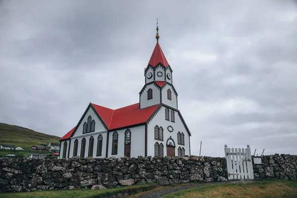 Sandavagur Kirkja Templom Sandavagur Feröer Szigetek — Stock Fotó