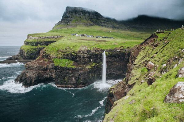 Mulafossur Waterfall near Gasadalur in the Faroe Islands