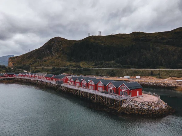 Huizen Bij Offersoykammen Lofoten Eilanden Noorwegen — Stockfoto