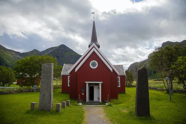 Iglesia Flakstad Las Islas Lofoten Noruega — Foto de Stock