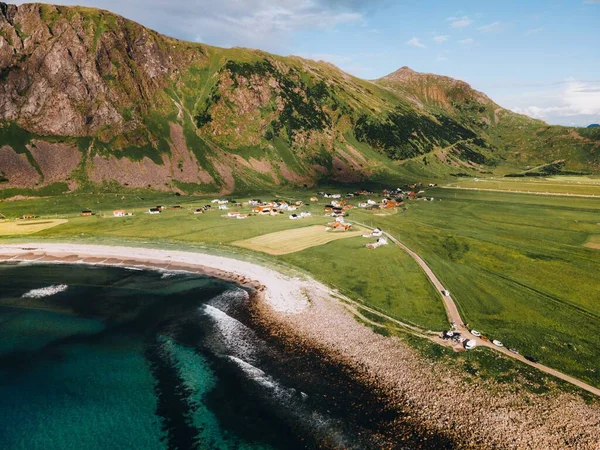 Plaża Unstad Wyspach Lofoten Norwegii — Zdjęcie stockowe