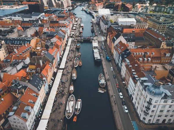 Porto Nyhavn Copenhague Dinamarca Por Drone — Fotografia de Stock