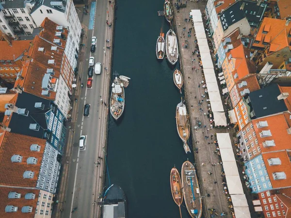 Nyhavn Kikötő Koppenhágában Dániában Drónnal — Stock Fotó