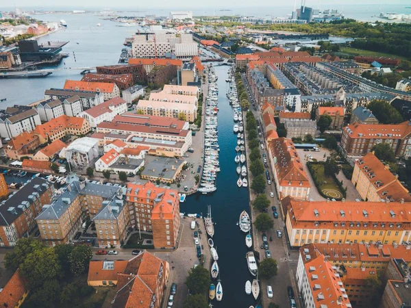 Christianshavn Canal Copenaghen Danimarca Drone — Foto Stock