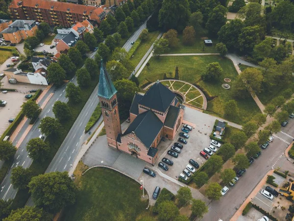 丹麦欧登塞的Ansgar Kirke Drone — 图库照片