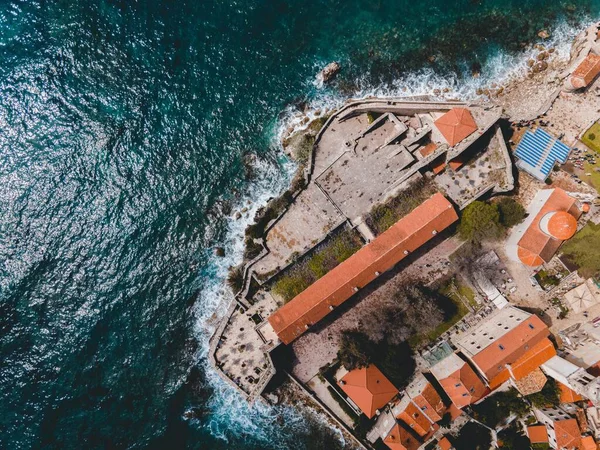 stock image Drone views of Budva's Old Town in Montenegro