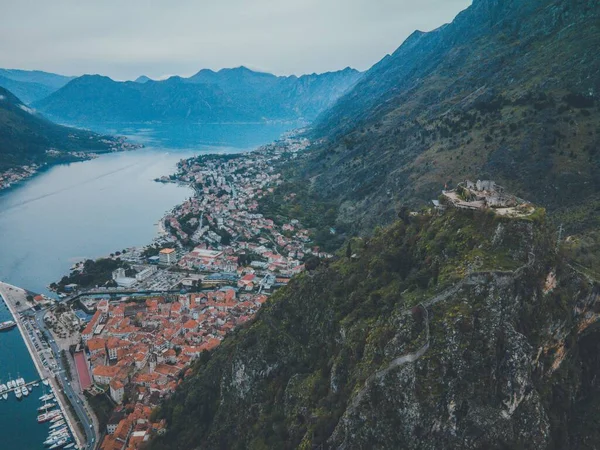 stock image Drone views of Kotor's Old Town in Montenegro