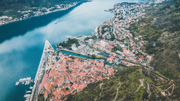 Vistas Drone Cidade Velha Kotor Montenegro — Fotografia de Stock